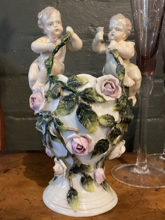 Antique Sitzendorf Porcelain Cherub Vase