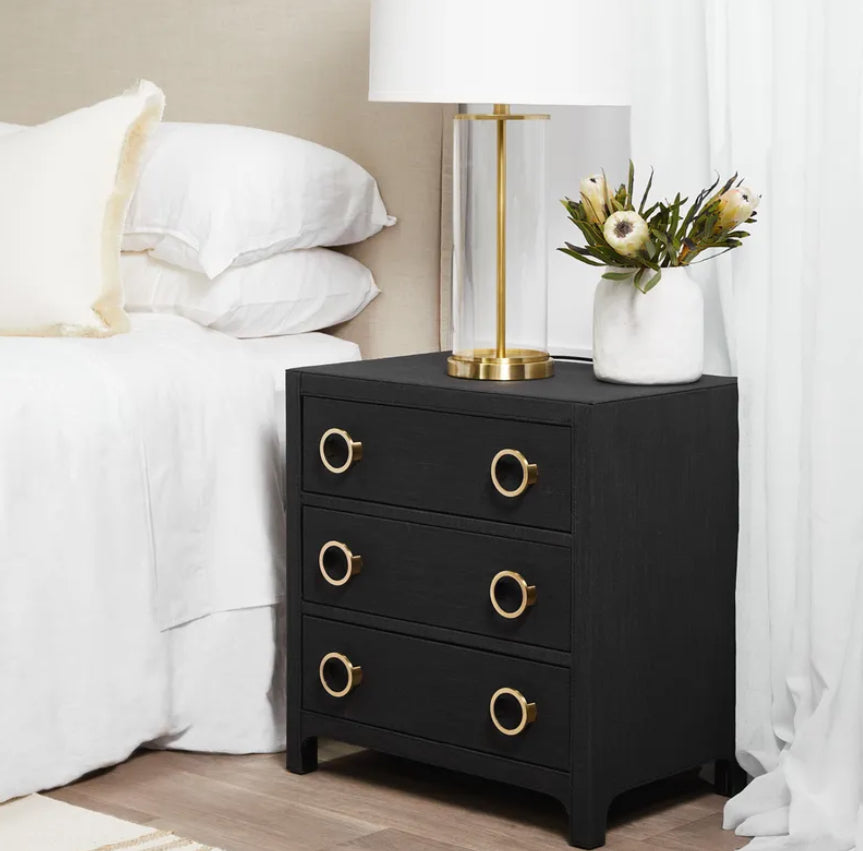 Upholstered Charcoal Linen Bedside Table.