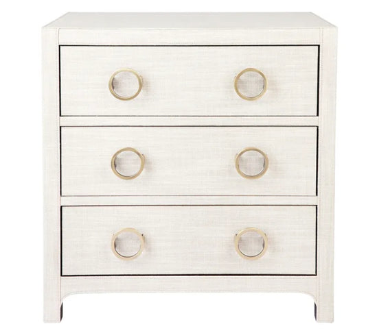 Upholstered Off - White Linen Bedside Table