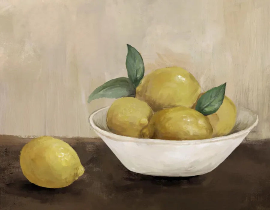 White Fruit Bowl with Lemons Still Life Wall Art