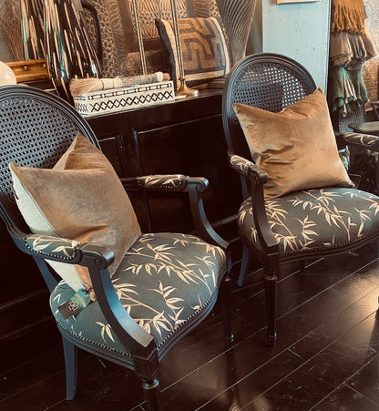 Black French Custom Upholstered Carver Chairs