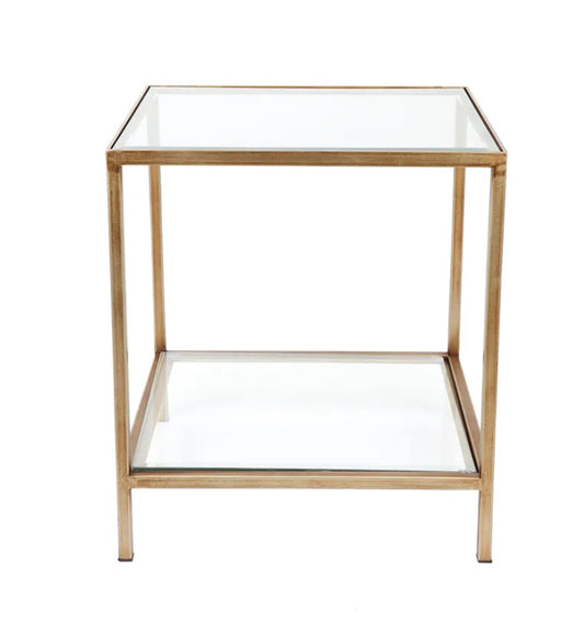 Glass Square Side Table with Inset Beveled Glass.