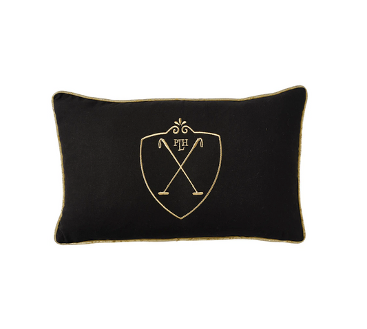 Country Polo Black Cotton Embroidered Cushion 30x50
