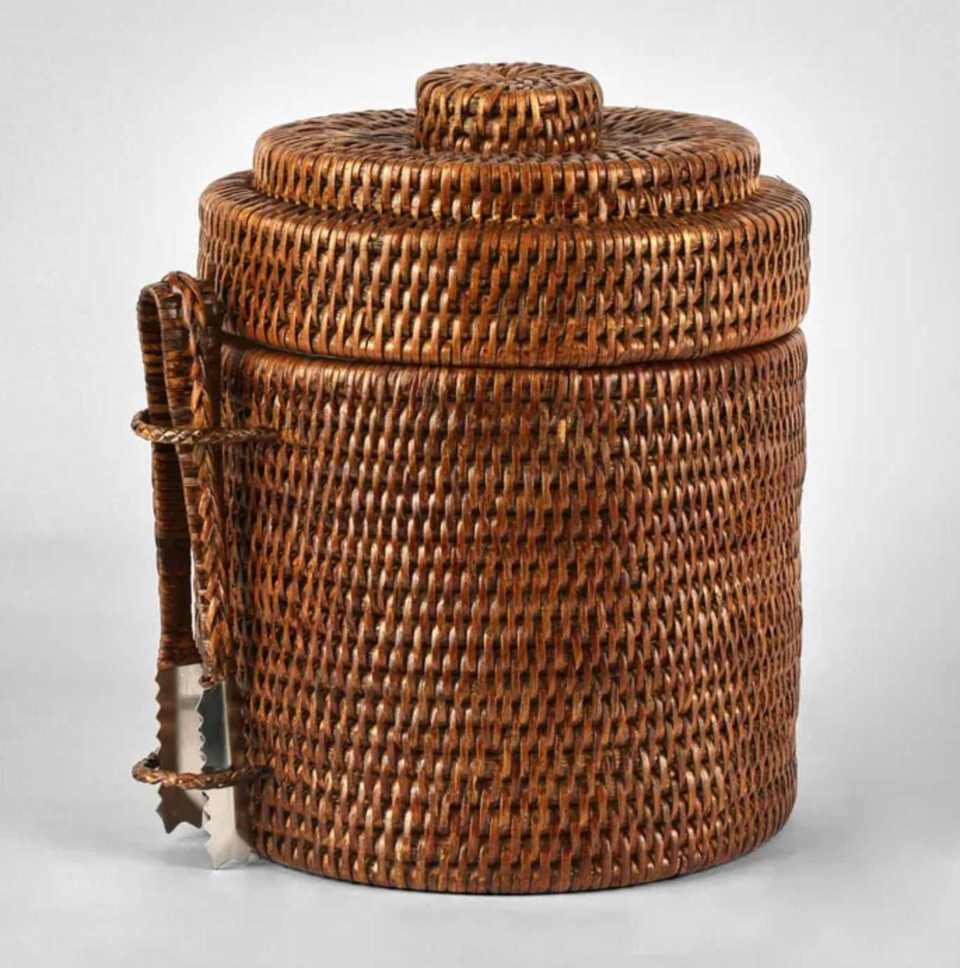 Rattan Ice Bucket with Tongs