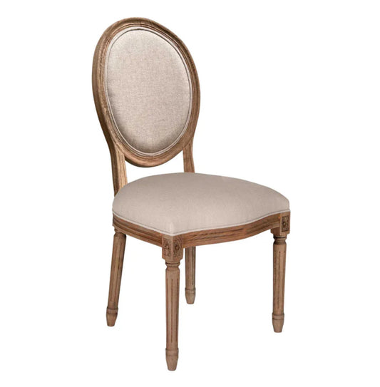 French Style Carved Timber & Linen Chair