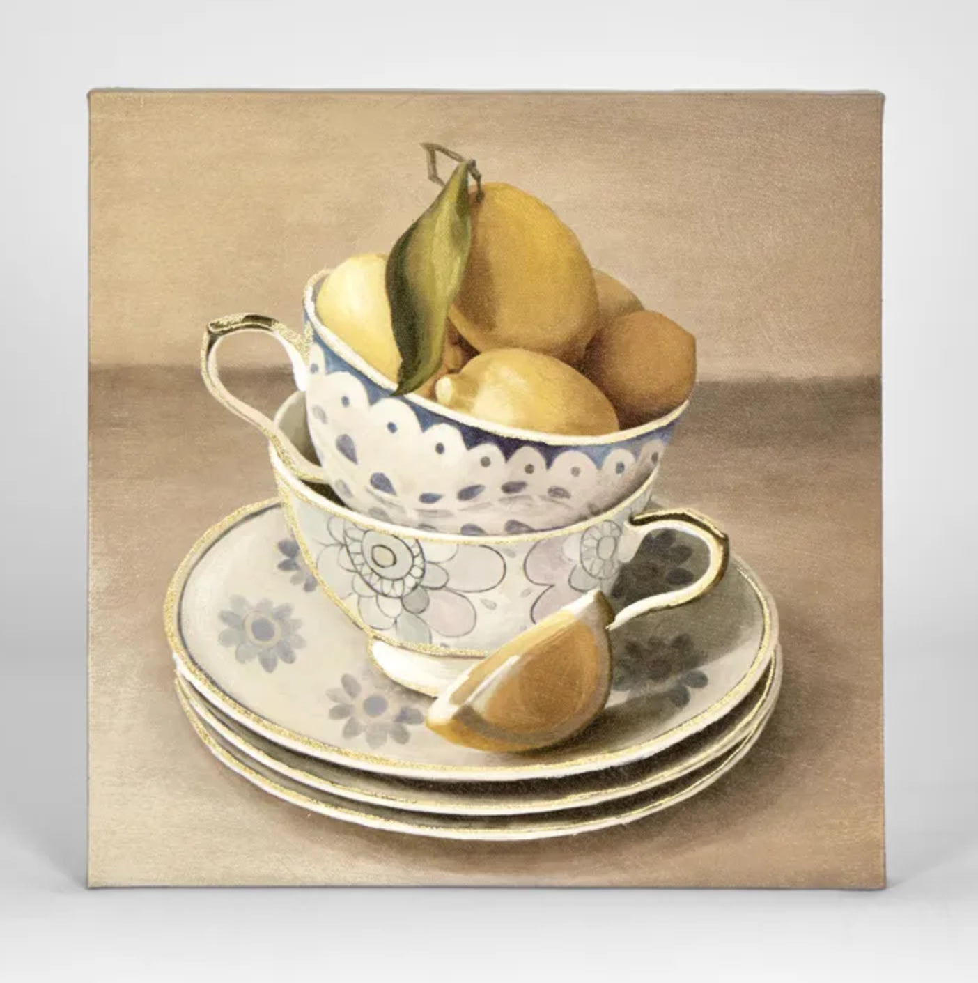 Teacups and Saucers Still Life Canvas