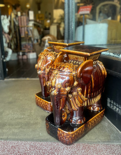 Vintage Amber Glazed Elephants