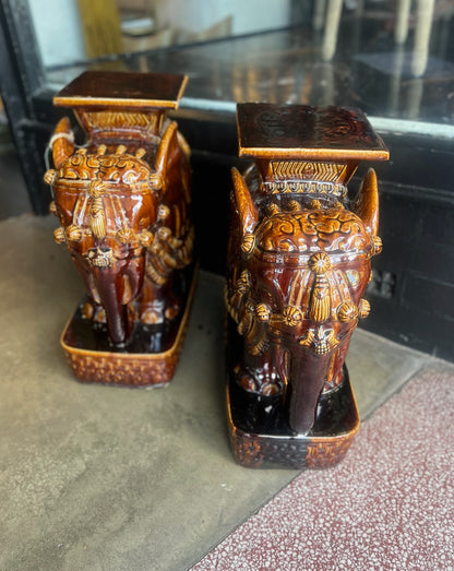 Vintage Amber Glazed Elephants
