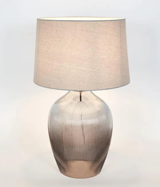 Ribbed Glass Table Lamp with Natural Linen Shade.