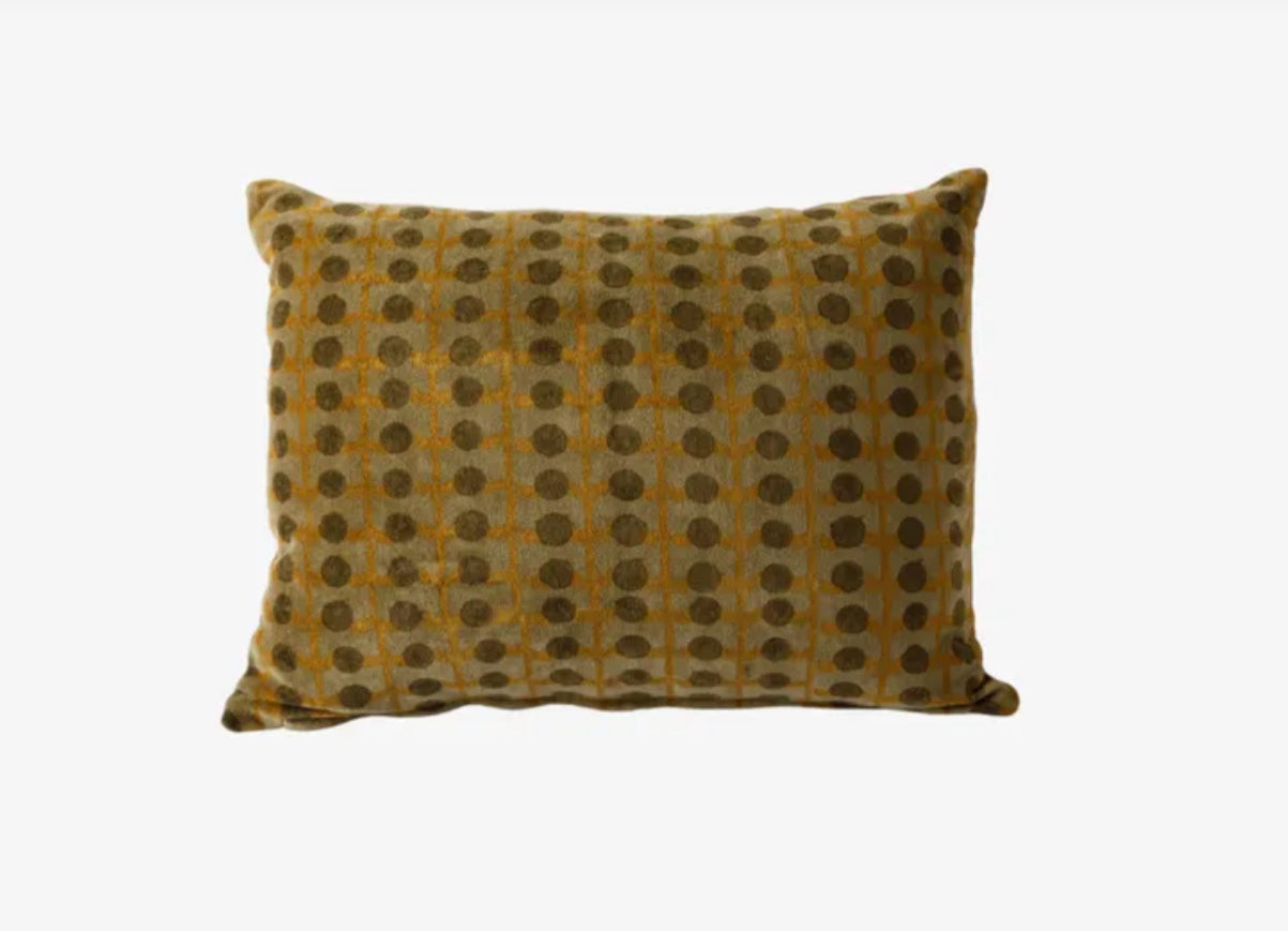 Dotty Hand Block Printed Velvet Cushion with Feather Insert