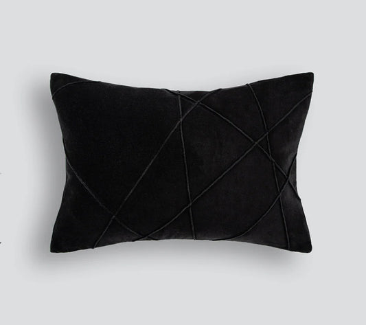 Pleated Black Velvet Cushion, 35 x 50