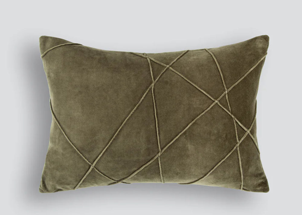 Pleated Olive Velvet Cushion, 35 x 50