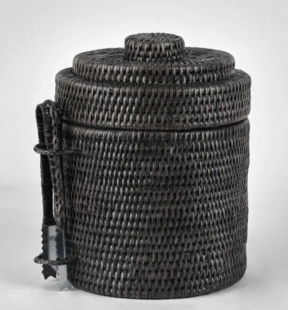 Black Rattan Ice Bucket with Tongs