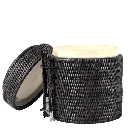 Black Rattan Ice Bucket with Tongs