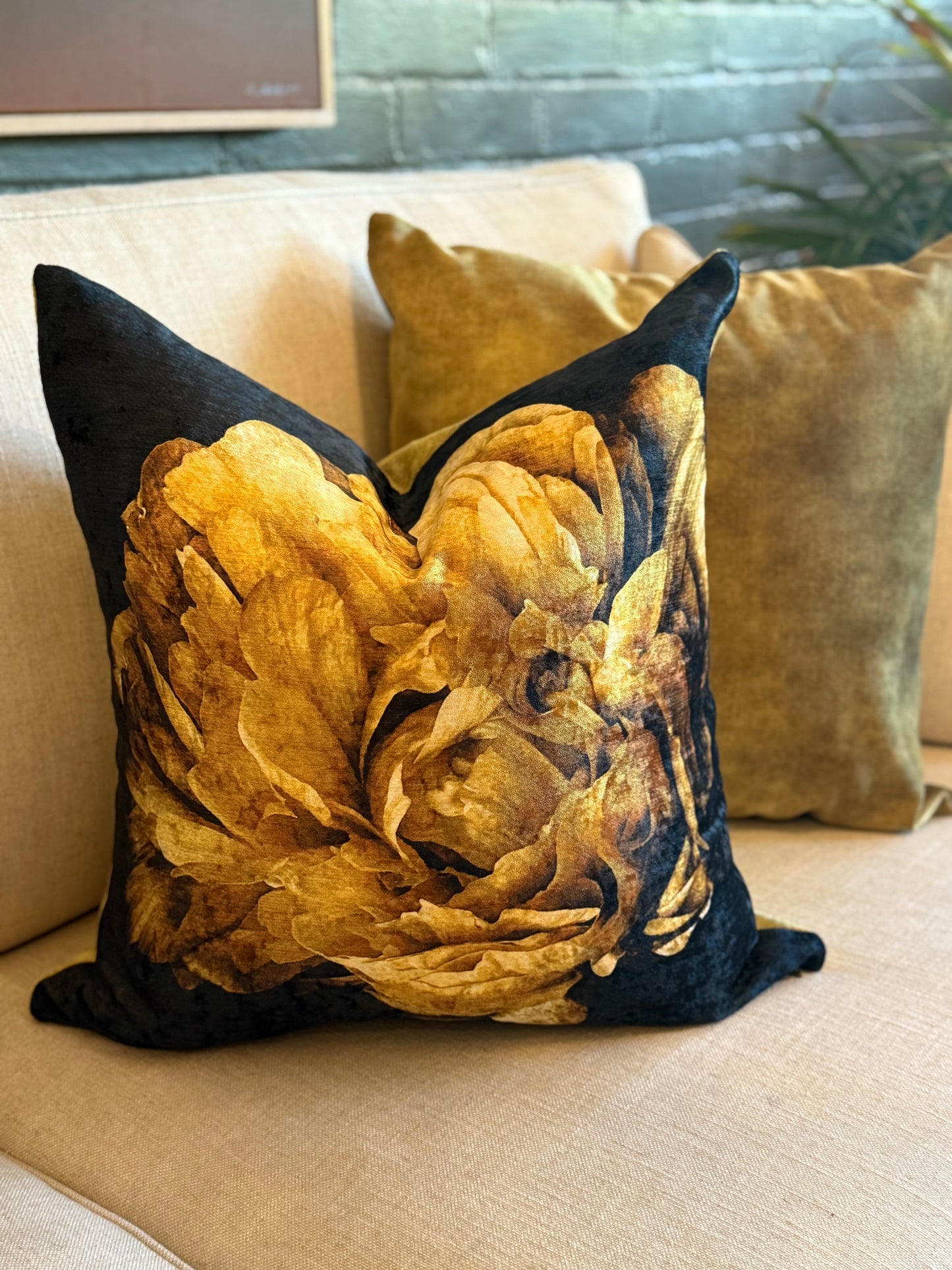 Gold Peony Cushion
