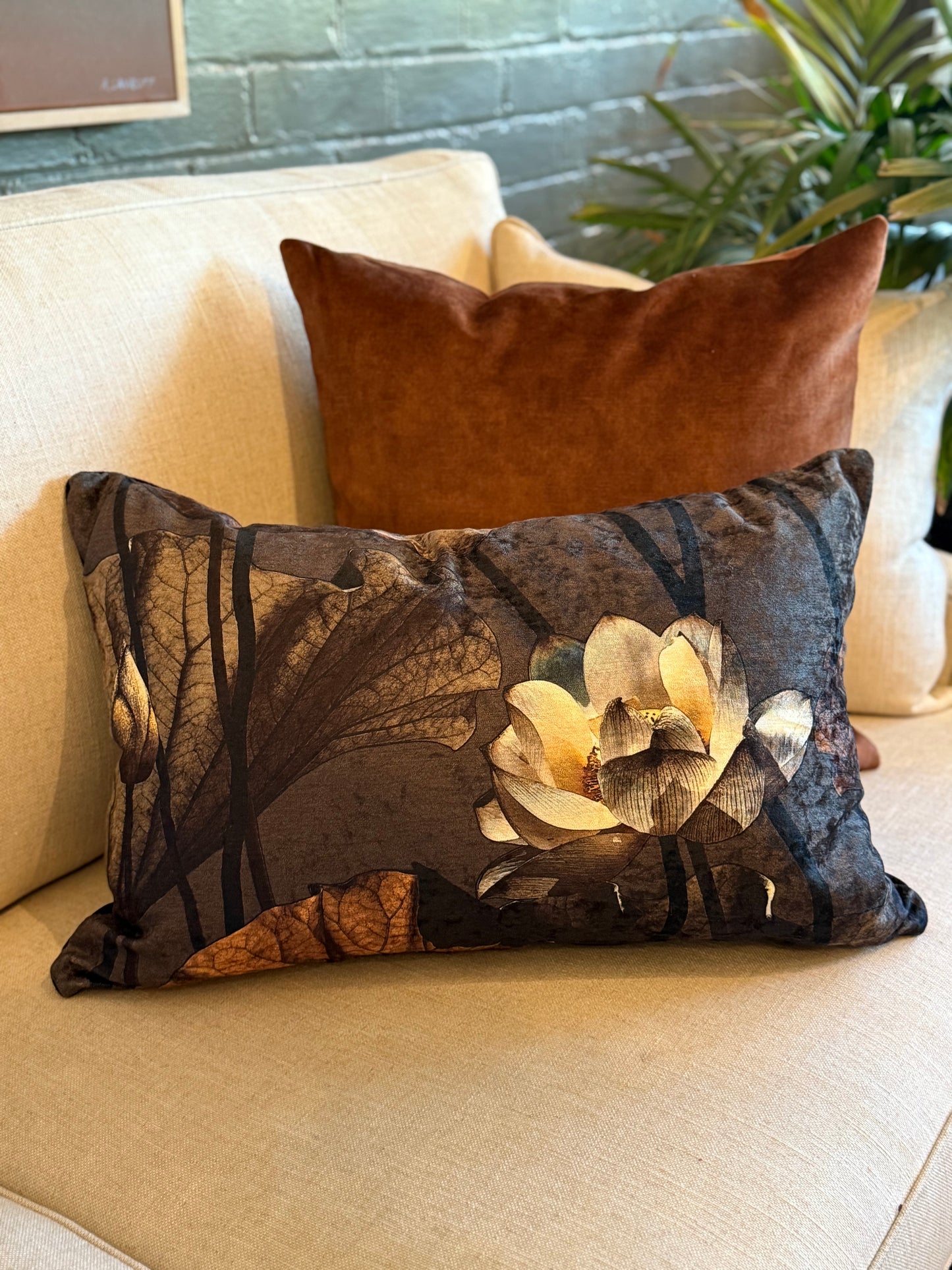 Lotus Night Chenille and Velvet Lumber Cushion