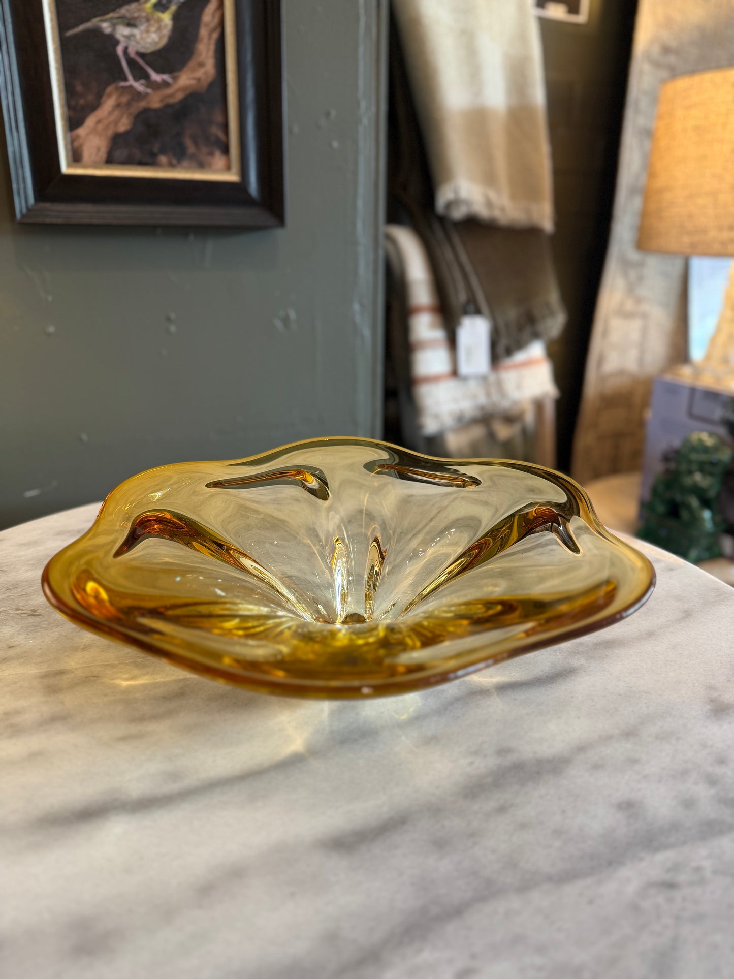 Vintage Amber Art Glass Platter