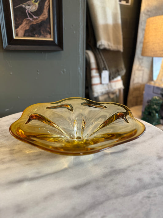 Vintage Amber Art Glass Platter