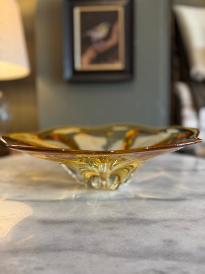 Vintage Amber Art Glass Platter