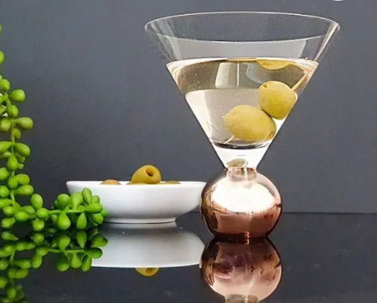 Stemless Martini Glasses with Copper Sphere