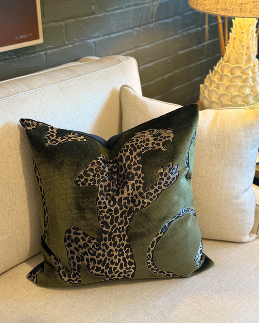 Panthera Velvet Cushion: Olive 55cm