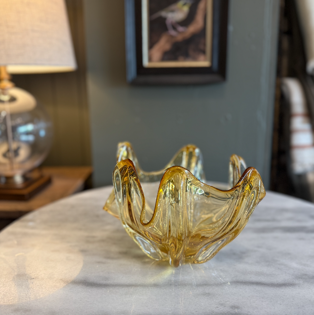 Vintage Amber Art Glass Bowl