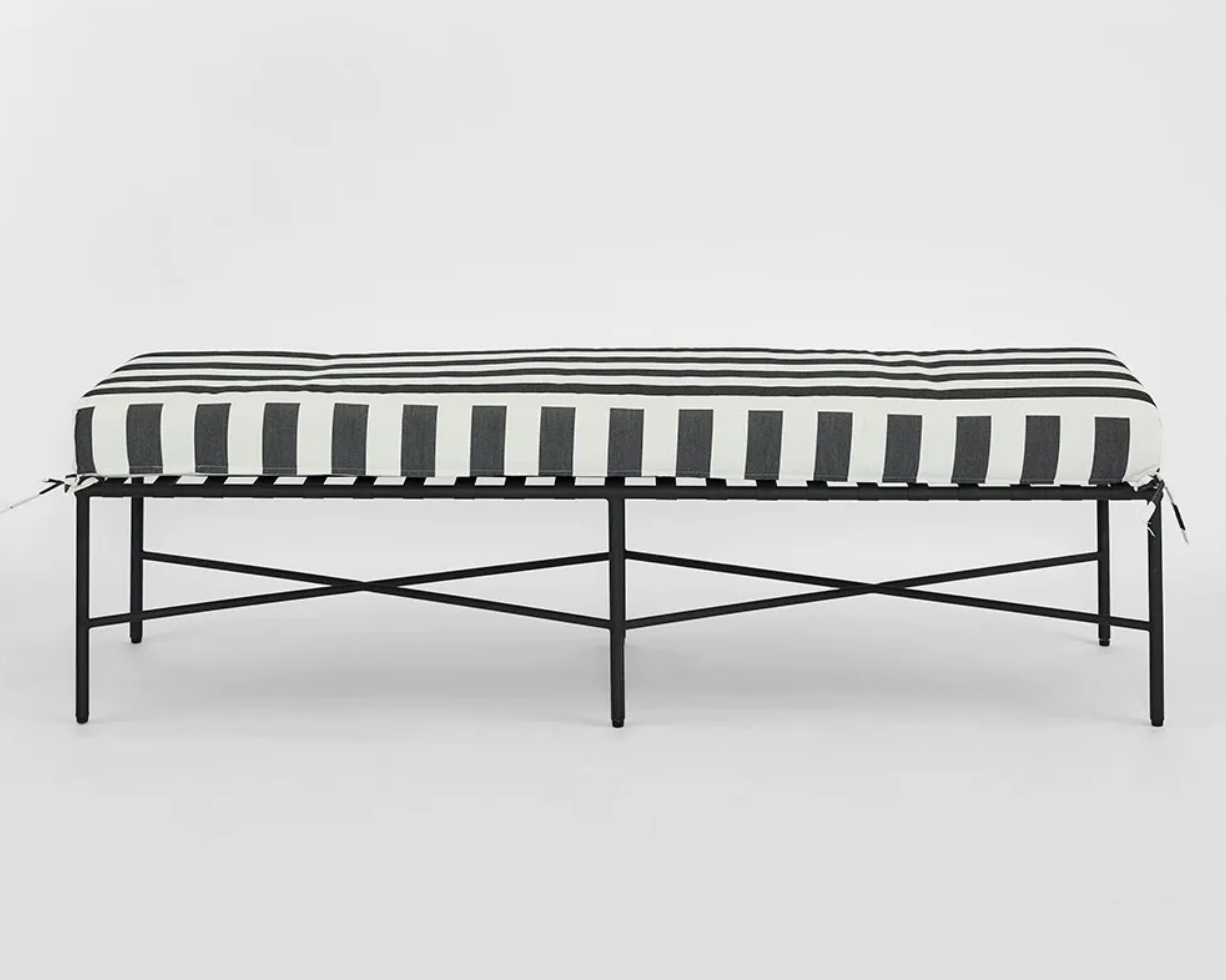 Outdoor Black & White Stripe Iron Bench