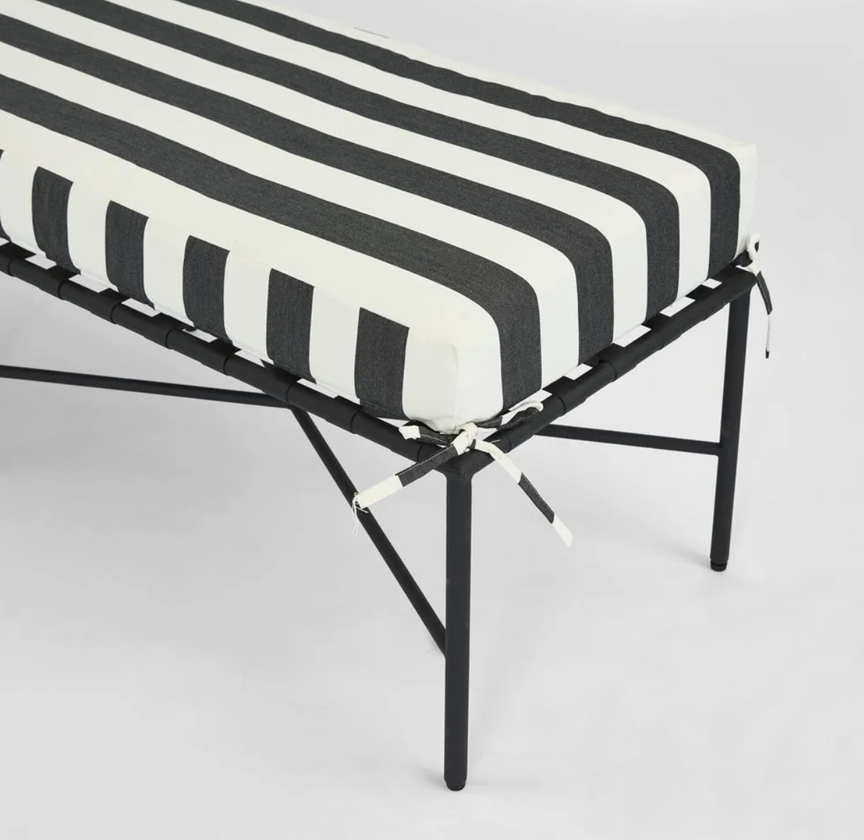 Outdoor Black & White Stripe Iron Bench