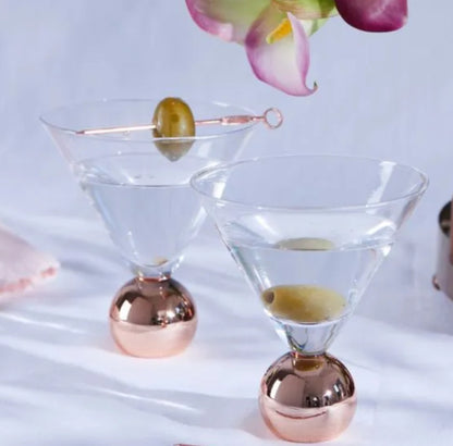 Stemless Martini Glasses with Copper Sphere