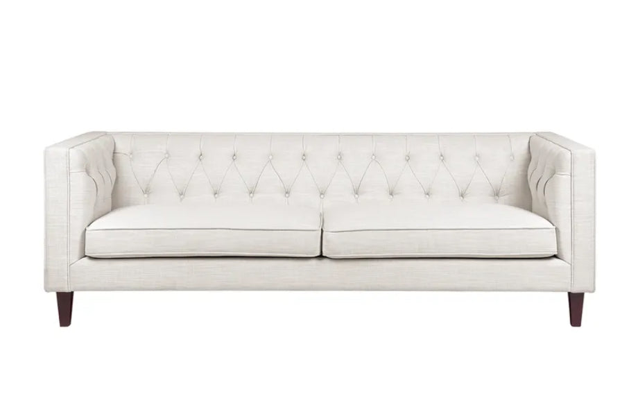 Contemporary 3 Seater Tufted Sofa in Natural Linen