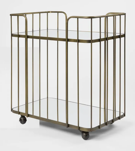 Two-Tiered Mirrored Bar Cart with Bronze Finish