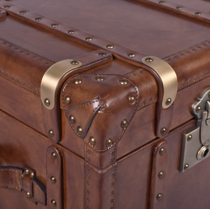 Brown Aged Leather Vintage Trunk Side Table