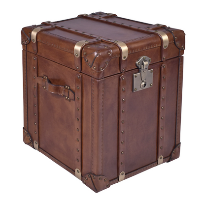 Brown Aged Leather Vintage Trunk Side Table