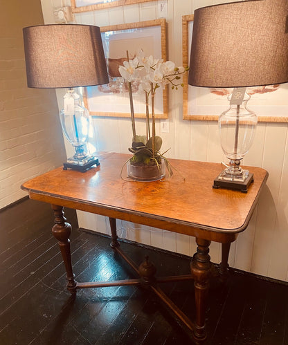 Antique Burr Walnut Veneer Foyer Table Desk