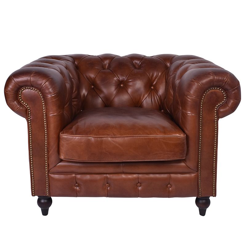 Aged Leather Chesterfield Armchair