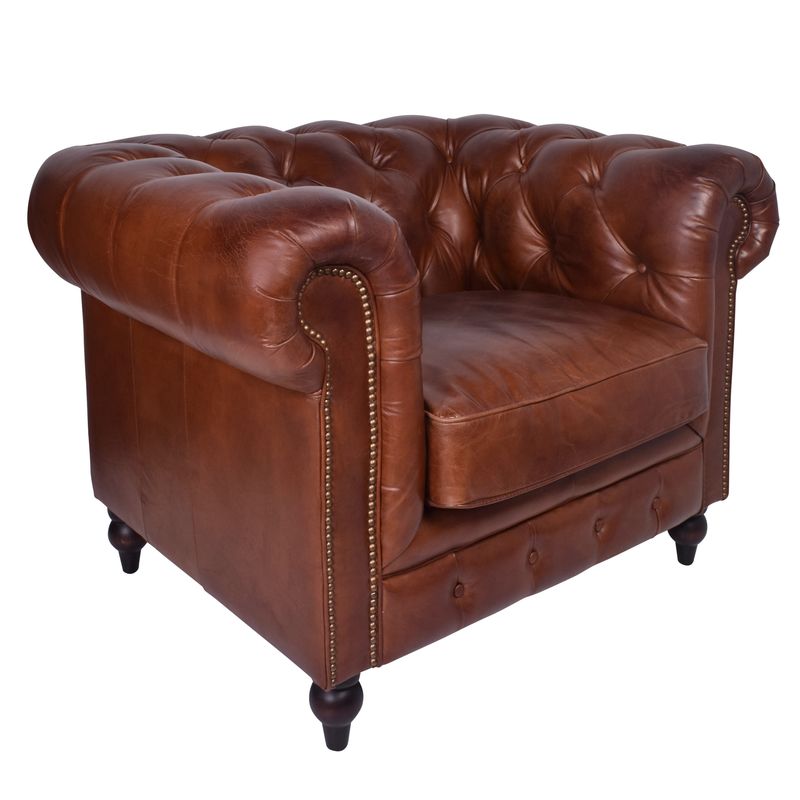 Aged Leather Chesterfield Armchair
