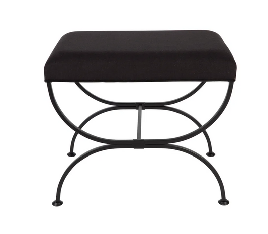Black Iron Stool In Black Linen
