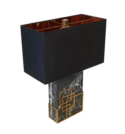 Marble Table Lamp - Black with Black Linen Shade