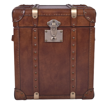 Brown Aged Leather Vintage Trunk Side Table