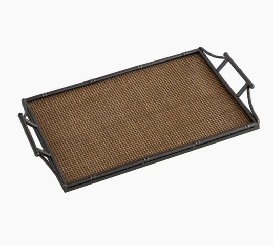 Rattan & Faux Bamboo Handle Tray Large