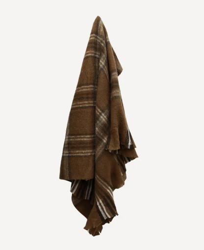 Plaid Brown Wool Blend Throw - Tartan