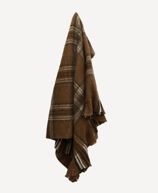 Plaid Brown Wool Blend Throw - Tartan