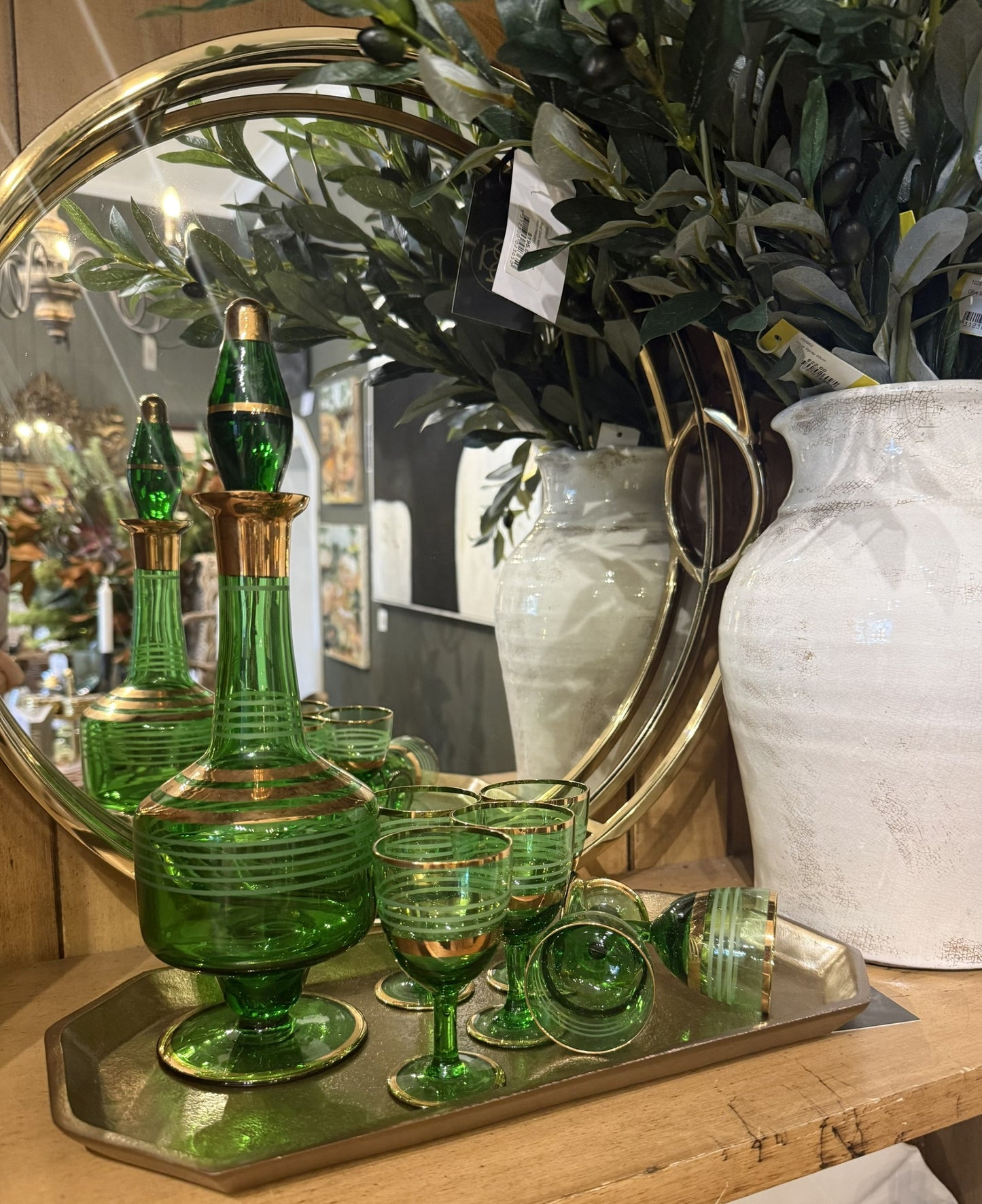 Vintage Green & Gold Liquer Set Circa 1960's