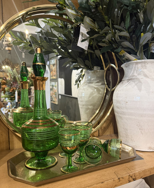 Vintage Green & Gold Liquer Set Circa 1960's