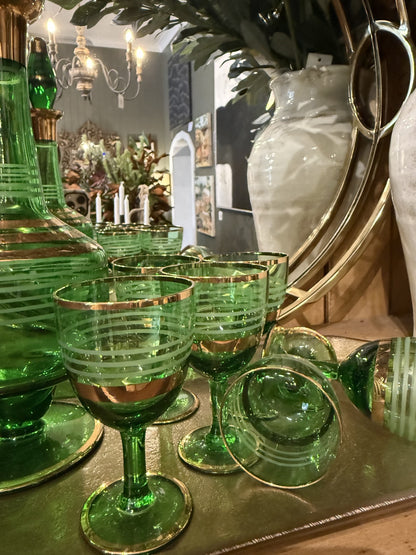 Vintage Green & Gold Liquer Set Circa 1960's