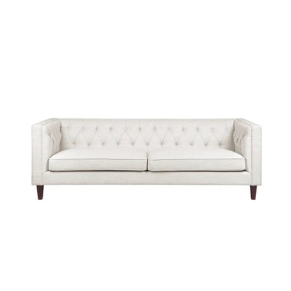 Contemporary 3 Seater Tufted Sofa in Natural Linen