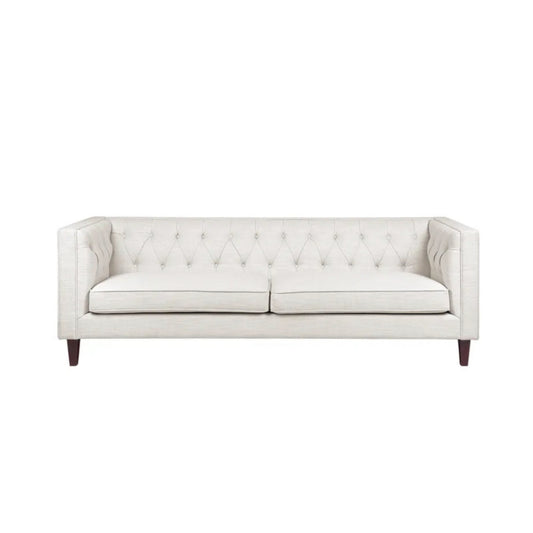Contemporary 3 Seater Tufted Sofa in Natural Linen
