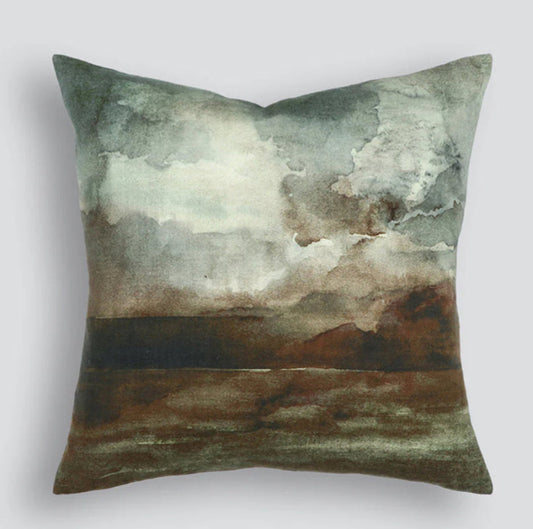 100% Cotton Patterned Cushion with Tones of Green and Brown.