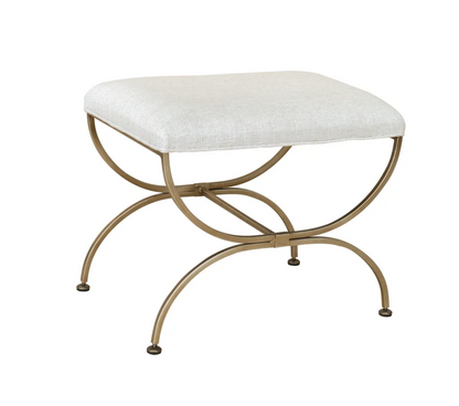 Antique Gold Iron Stool in Natural Linen