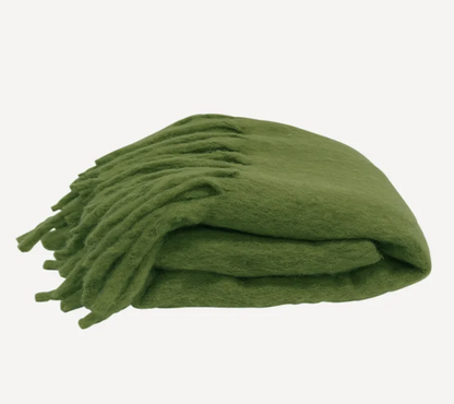 Solid Fringed Sage Green Wool Blend Throw